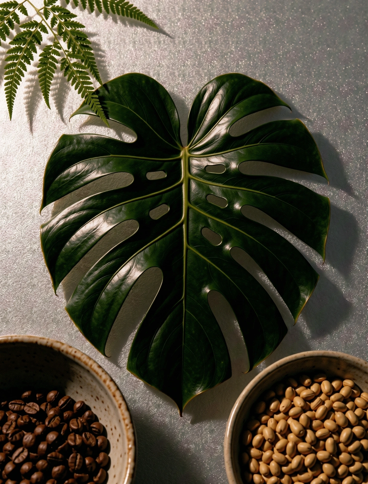 Macro detail of tropical foliage in Singapore morning light